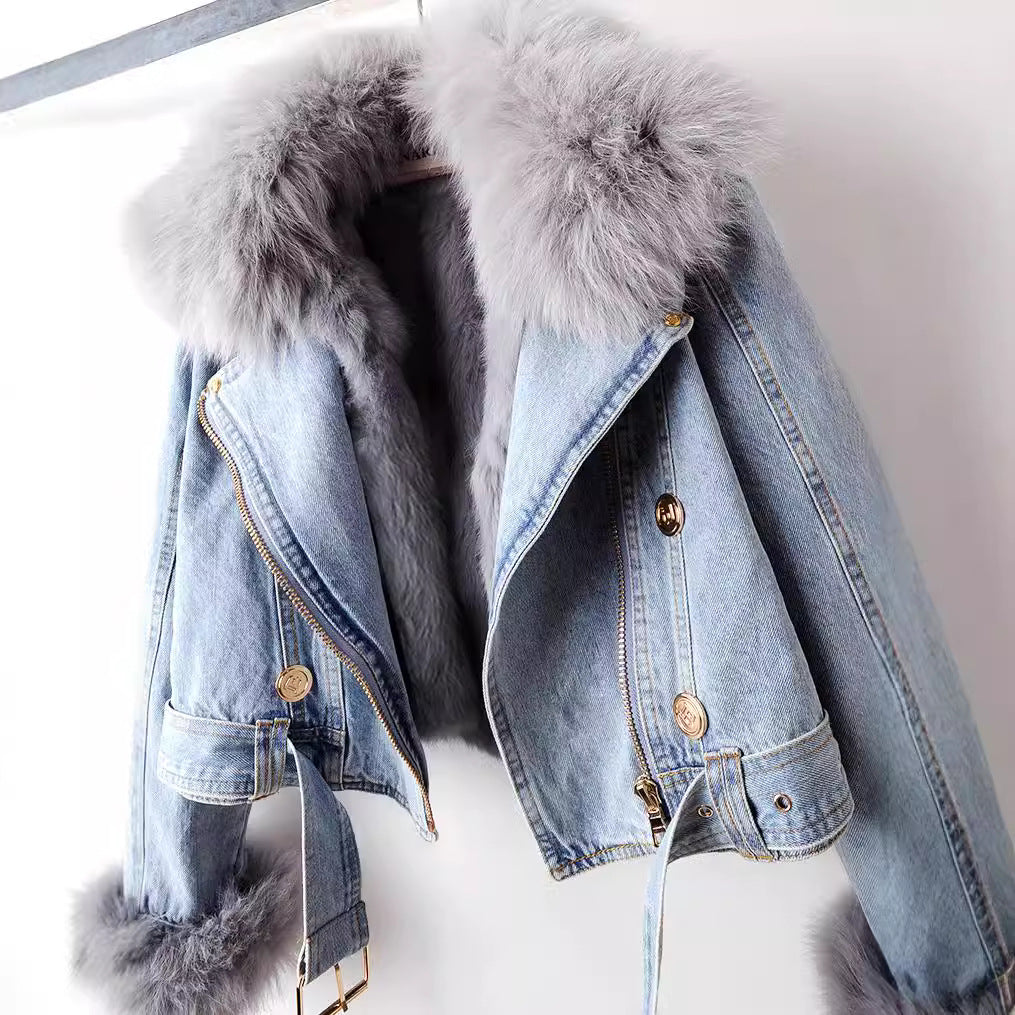 Evelina Luxury Denim Fur Jacket