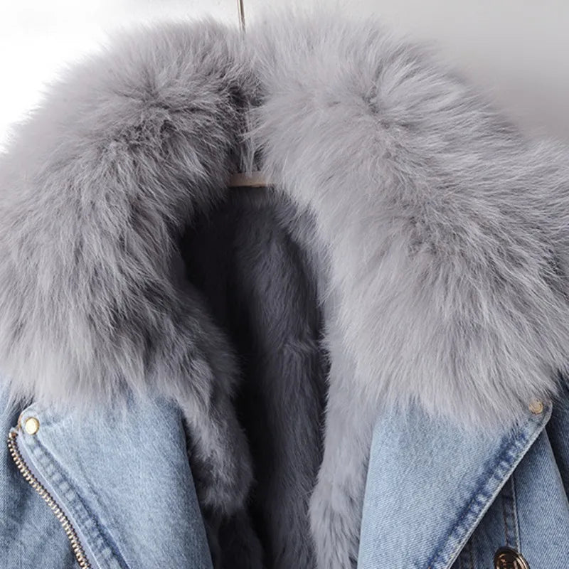 Evelina Luxury Denim Fur Jacket