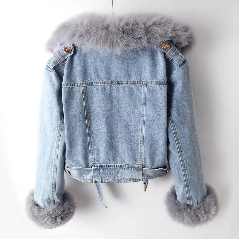 Evelina Luxury Denim Fur Jacket