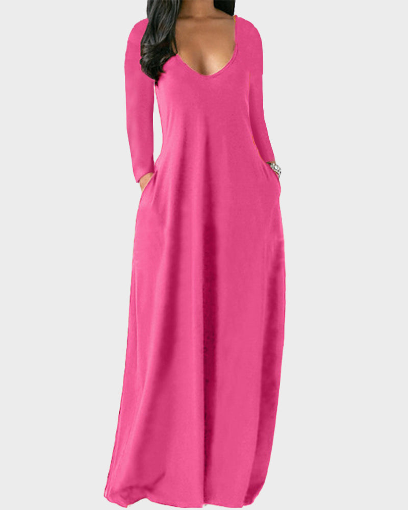 Solid Color Pocket Lounge Dress